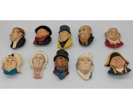 A collection of ten Bossons chalkware head plaques from the Charles Dickens collection produced 1964 onwards