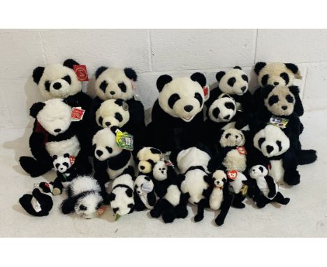 A large collection of panda soft toys and teddy bears including Gotta Getta Gund, WWF, Ty Beanies, Keel Toys, Dowman Toys etc