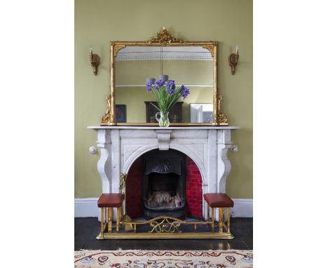A VICTORIAN GILTWOOD AND GESSO OVERMANTLE MIRROR, of rectangular form, the plain glass plate enclosed within a reeded frame w