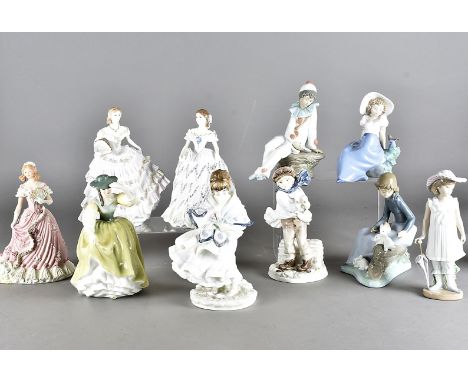 A group of porcelain figurines, by Worcester, Royal Doulton, Nao and Coalport 