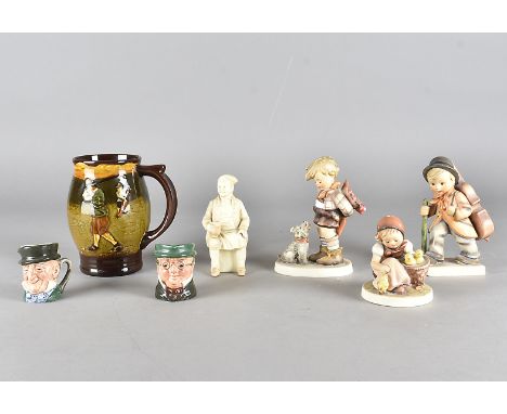 A Royal Doulton Seriesware tankard, by Noke, modelled depicting a golfer and his children, together with three Hummel figures