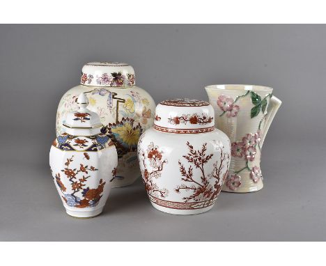 Four ginger jars, including Mason's, Coalport, Spode, and Maling, plus a Maling jug and dish, together with A pair of Chinese