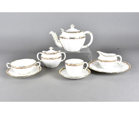 A Royal Crown Derby dinner and tea service, Carlton Red (second) setting for six including teapot 