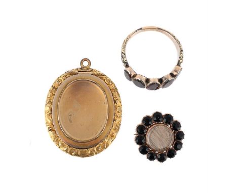 
	
		A SMALL COLLECTION OF ANTIQUE JEWELLERY  
		The first a 19th century garnet five stone ring, the oval cut garnets within