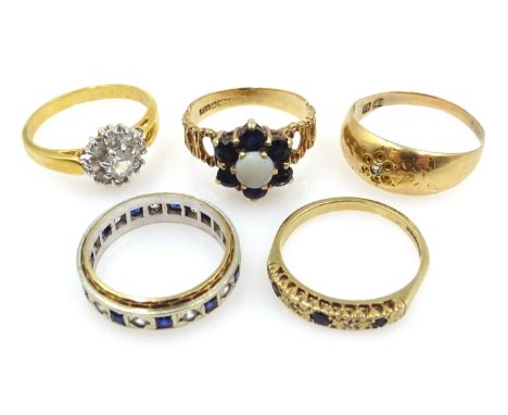 Diamond and sapphire ring, further diamond ring, three dress rings all 9ct Condition Report 12.4gm