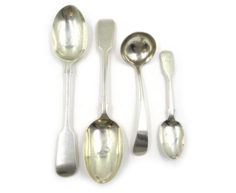 Pair of silver tablespoons, ladle and teaspoon, approx 7oz Condition Report Click here for further images, condition, auction