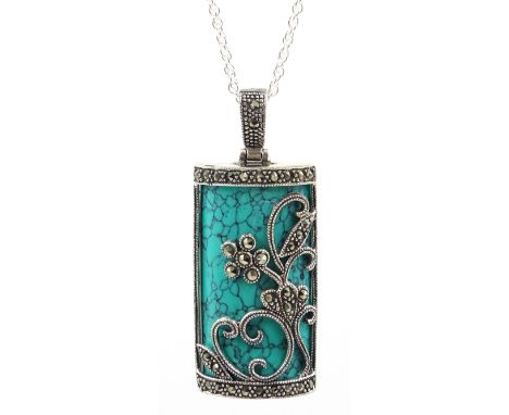 Silver turquoise and marcasite pendant necklace, stamped 925