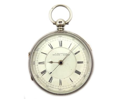 Victorian silver key wound chronograph pocket watch by P. Shackleton Sowerby Bridge no 3646, case by Charles Harris Chester 1