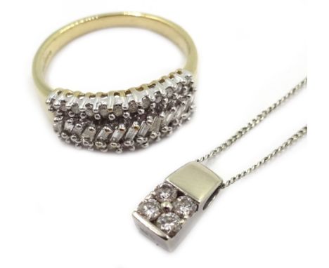 9ct gold diamond ring, hallmarked and white gold diamond pendant necklace, stamped 375/ 9K Condition Report Approx 4gm, ring 