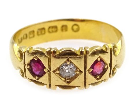 Victorian 22ct gold ruby and diamond ring, Birmingham 1883, makers mark H A Condition Report Approx 4.1gm, size O-P