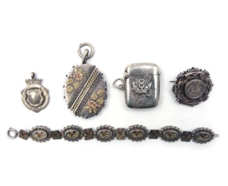 Silver vesta case and medal hallmarked, bracelet, Victorian locket, brooch unmarked Condition Report Click here for further i