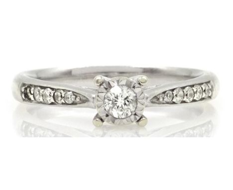 White gold single stone illusion set diamond ring, with diamond shoulders, hallmarked Condition Report Size M-N, approx 3.3gm