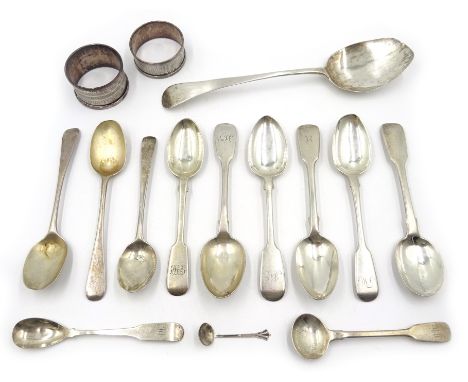 Various Georgian and later silver flatware and napkins, approx 8.5oz Condition Report Click here for further images, conditio