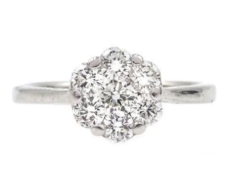 White gold diamond cluster ring, hallmarked 18ct, diamonds 0.75 carat Condition Report Approx 2.9gm, size M