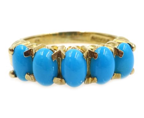 Gold five stone turquoise ring, hallmarked 9ct Condition Report Approx 3.6gm, size O