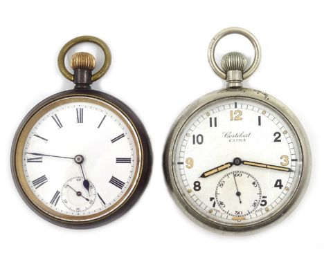 Cortebert Extra WWII military chrome pocket watch, arrow mark and G.S.T.P. T 5658 and a steel pocket watch