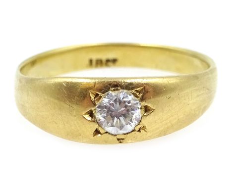 Gold single stone diamond ring, stamped 18ct Condition Report Approx 3.2gm, size M-N, bottom of the diamond sits just below s