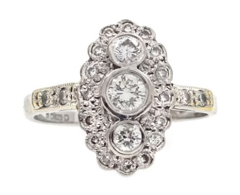 White gold diamond panel ring, with diamond shoulders, hallmarked 18ct Condition Report Approx 3gm, size J-K