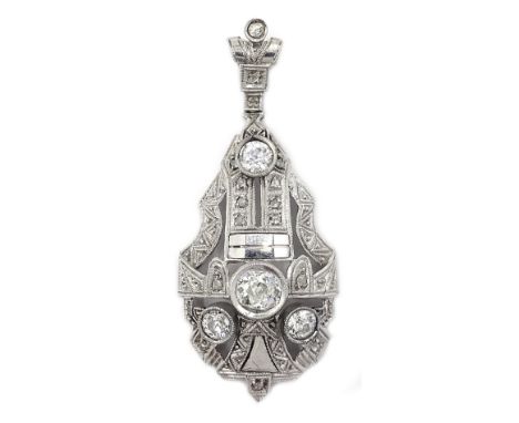 Art Deco platinum diamond pendant Condition Report Approx 3.9gm, length = 4.4cm, the central diamond is not round but secure 