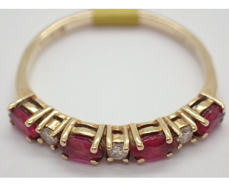 9ct gold ruby and diamond half eternity ring size O