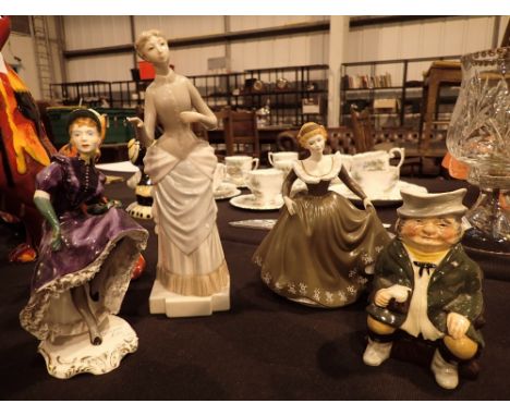 Four ceramic figurines including Royal Doulton 