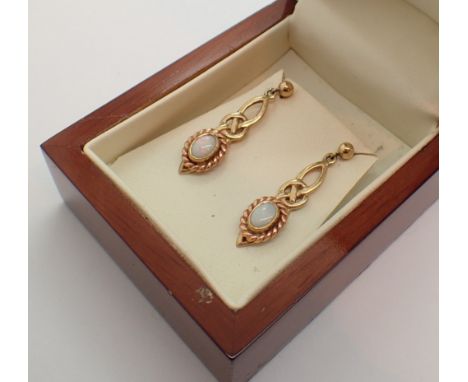 Boxed Clogau Welsh gold and opal drop earrings CONDITION REPORT: Full hallmarks on back of earrings L: 3.5 cm