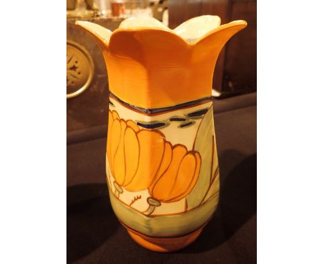Large fluted Fantasque Clarice Cliff vase  CONDITION REPORT: Restoration to rim