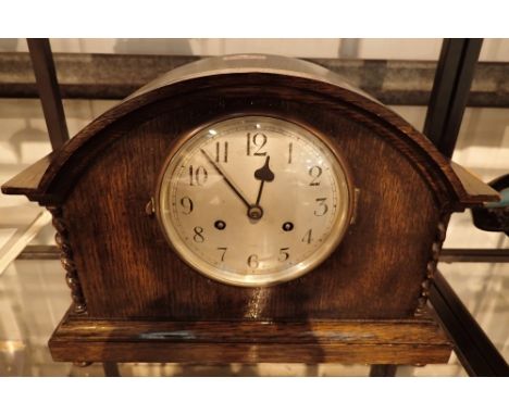 Large oak cased chiming mantel clock no key or pendulum 