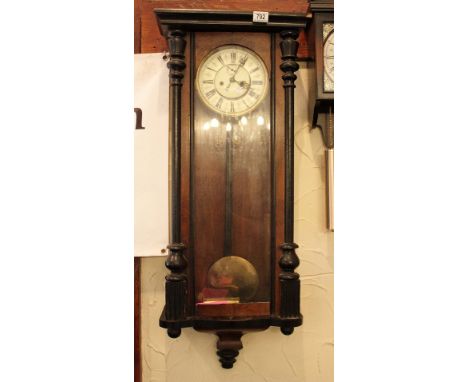 Oak cased chiming mechanical movement wall clock with enamel dial 