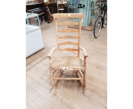 FARMHOUSE RUSH SEATED LADDER BACK ROCKING CHAIR