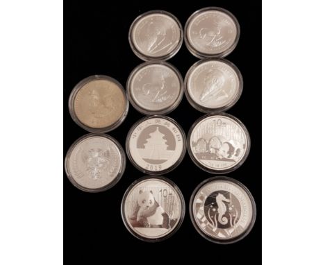 10 MISCELLANEOUS SILVER 999 COINS INCLUDES 4 SOUTH AFRICAN KRUGERRANDS PLUS 3 CHINESE PANDA COINS ETC 300G
