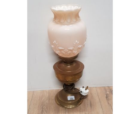 BRASS OIL LAMP WITH PINK SHADE