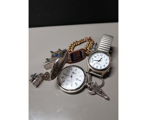 SMALL BOX CONTAINING LIFEMAX WRISTWATCH, CUFFLINKS, THREE LION BRACELET AND POCKET WATCH