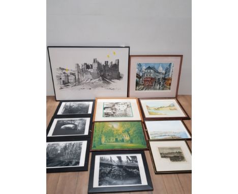 10 FRAMED ITEMS SUCH AS WATERCOLOUR SIGNED R H 98 ETC