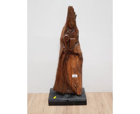 CARVED NATURALISTIC CELTIC OR POSSIBLY RUSSIAN RELIGIOUS FIGURE WITH CROOK AND BIBLE
