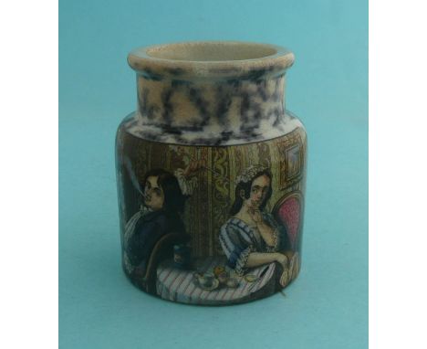 Passing the Pipe (90) rim restored (pot lid, potlid, prattware)  