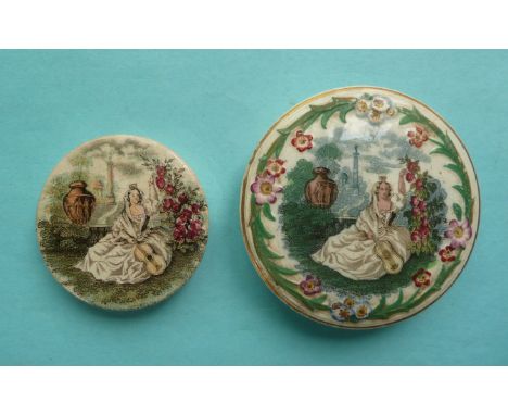 Lady with Guitar (107) both small and extra small varieties (2)   (pot lid, potlid, prattware)    