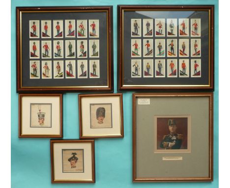 Three small watercolours by E.A. Campbell dated 1924 depicting the headdress of the Royal Scots in 1914, Northumberland Fusil