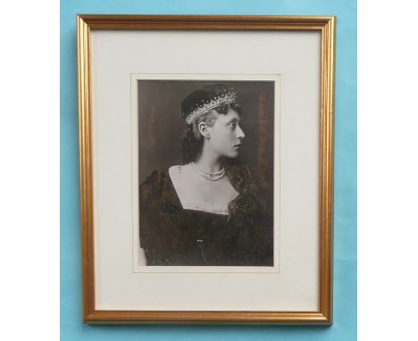 Princess Victoria of Hesse:  a silver nitrate photograph by Bassano depicted half-length looking to sinister wearing a tiara,