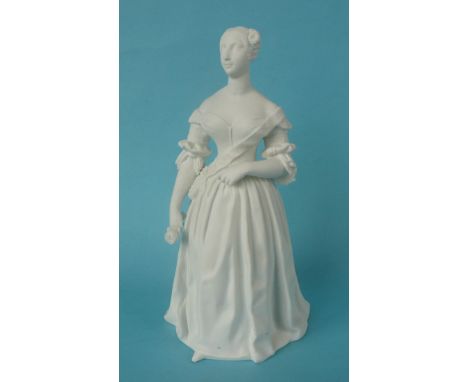 Queen Victoria: a particularly good white bisque porcelain figure depicted in long dress with Honi Soit garter around her upp