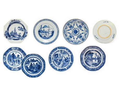 A Chinese Porcelain Plate, Qianlong, of octagonal form, painted in underglaze blue probably after an English transfer-printed