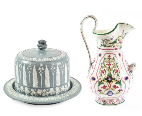 A Staffordshire Smear Glazed Stoneware Cheese Dome and Cover, circa 1880, moulded and applied with harebells and stiff leaves