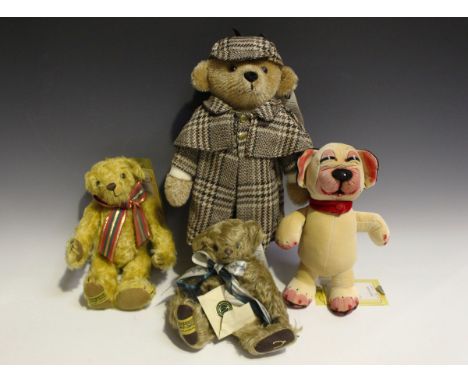 Four modern Merrythought soft toys, comprising Sherlock Holmes, Bonzo, Barton teddy bear and another teddy bear.Buyer’s Premi