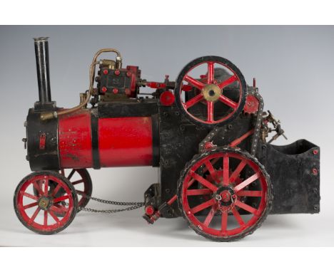 A coal fired live steam traction engine with 5-inch flywheel, Stuart single cylinder, pressure gauge and chain drive, finishe