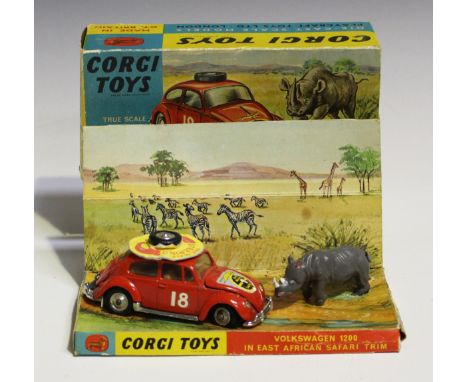 A Corgi Toys No. 256 Volkswagen 1200 in East African safari trim, boxed with diorama and rhino (some minor paint chips, box c