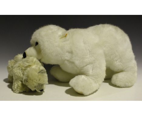 A small collection of soft toys, comprising a modern Steiff polar bear, a Steiff hippopotamus, a Hermann limited edition Brau