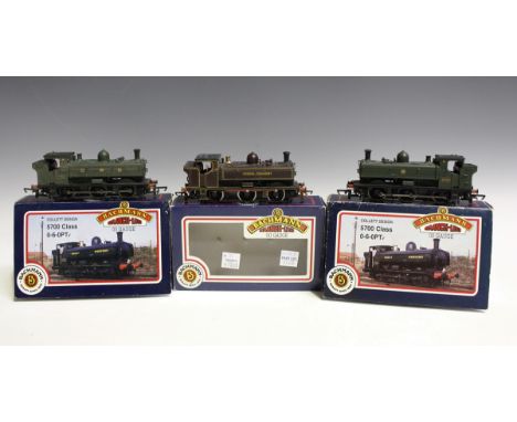 Five Bachmann Branch-Line gauge OO tank locomotives, comprising No. 31-901A GWR 8700, No. 31-051 J72 Class, No. 31-900A 5700 