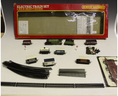 A Hornby Railway gauge OO R.692 LNER heavy goods set, a Lima gauge HO electric train set and a small collection of goods roll