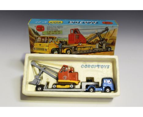 A Corgi Toys No. 27 Gift Set Machinery Carrier with Bedford tractor unit and Priestman Cub shovel, boxed (some paint chips, b