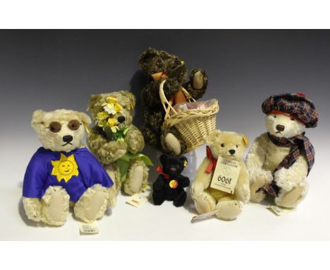 A set of four modern Steiff seasons teddy bears, comprising Spring, Summer, Autumn and Winter, together with a Steiff Replica